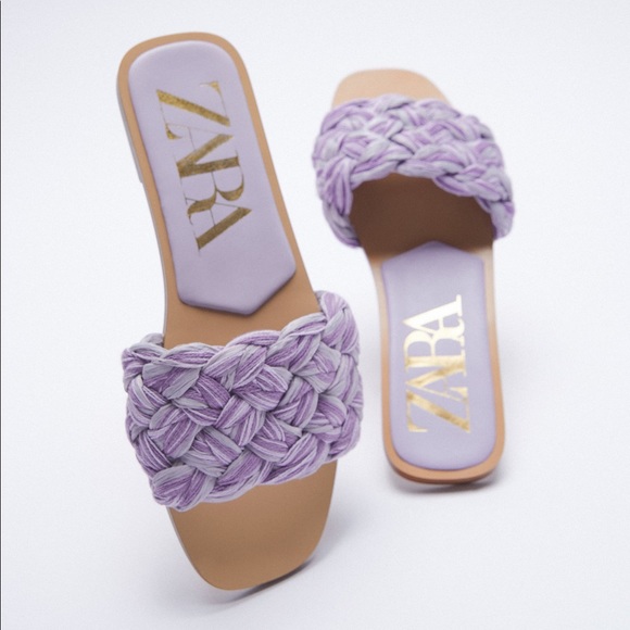 Zara lilac woven raffia flat sandals NWT size 8